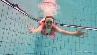 Firm big tits and red dress underwater on Duna Bultihalo