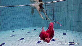 Firm big tits and red dress underwater on Duna Bultihalo