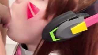Girl Cosplay D.Va from Overwatch and Sucks Dick till Facial
