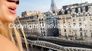 Maevaa Sinaloa - Baise sans capote en public sur un balcon à Paris faciale - Avaleuse de sperme