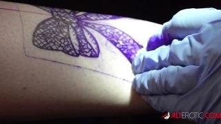 Katie Monroe gets tattooed and double dicked down