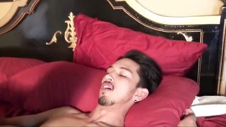 Asian twink rides straight guy dick and cums after blowjob