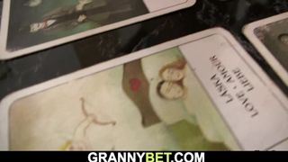 Hairy 70 years old blonde spreads legs for him