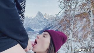 Longtime girlfriend agreed to give a blowjob on top of a mountain with a breathtaking view