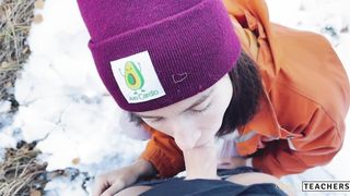 Longtime girlfriend agreed to give a blowjob on top of a mountain with a breathtaking view