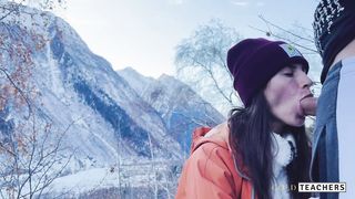 Longtime girlfriend agreed to give a blowjob on top of a mountain with a breathtaking view
