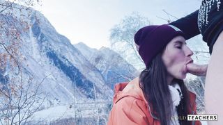 Longtime girlfriend agreed to give a blowjob on top of a mountain with a breathtaking view