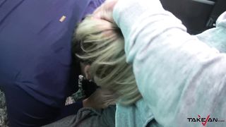 Busty fat nymphomaniac show the real rodeo in driving van