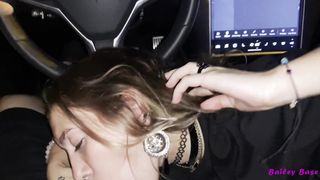 Fucking Hot Babe In Tesla Car Self Driving At Night