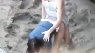 Naughty couple fucking on public beach