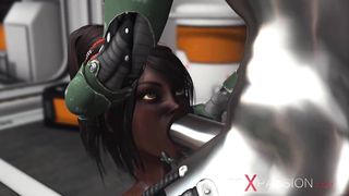 Sex on the exoplanet! Sci-fi android fucks hard a hot black girl in the base camp