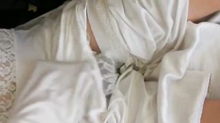 White nylon slip wank & cum