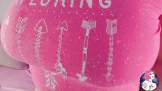 Blonde chubby bombshell touching her boobs and makes handbra