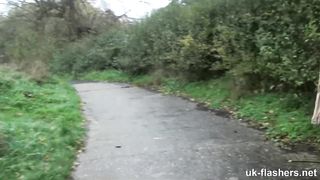 Flashing her big tits and fat pussy