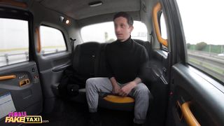 Female Fake Taxi busty brunette taxi driver loves to tease her customer for sex