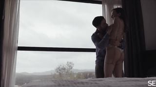 erotic movie "Horizon Of Love" begins. Untying her silk robe to reveal her voluptuous body in sexy l