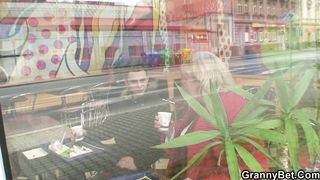 He brings hungry blonde grandma home for play