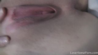 Blonde in lingerie gets naked and masturbates