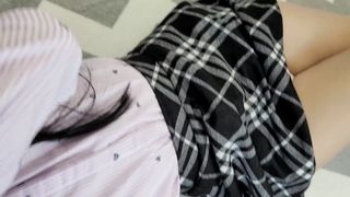 Schoolgirl's tight pussy filled with cum. Oh those upskirt panties...