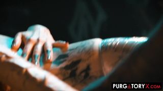 PURGATORYX Skinny brunette Eden Ivy has all of her fuck holes used by two tattooed men