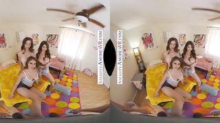 Naughty America - Hot babes experiment with a young stud at their dorm room!