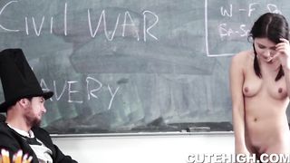 Tiny Brunette Fucks History Teacher