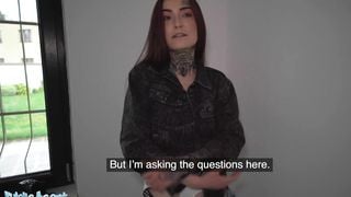 Public Agent Tattooed Skinny Redhead Gets Fucked on the Floor