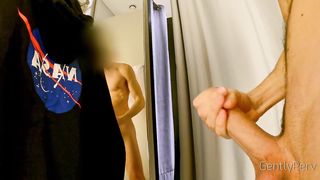 DRESSING ROOM ADVENTURE: I show my naked body for a sexy lady...she can't resist and makes me cum