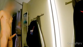 DRESSING ROOM ADVENTURE: I show my naked body for a sexy lady...she can't resist and makes me cum