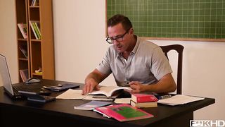 Schoolgirl Lucy Heart rides teacher's & principal's cocks in XXX threesome