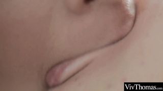 Beautiful Brunettes kiss passionately before one eats the others shaved pussy