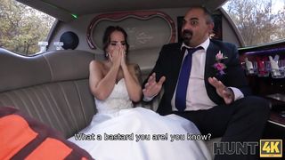 HUNT4K. Excited girl in wedding dress fools around not with future hubby