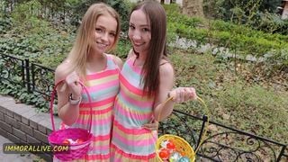 Pink Easter Bunny Makes Alexa Flexy Orgasm While Cousin Kate Quinn Watches