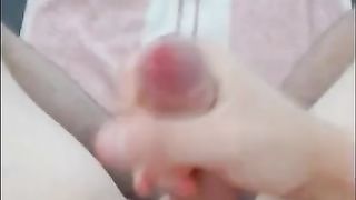 Boy jerking off uncut dick and cums