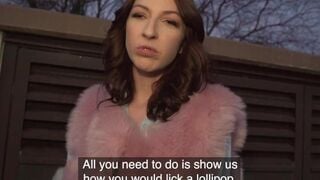 Public Agent she sucks on a lollipop and then has sex with stranger