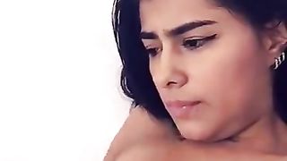 Columbian Babe Showers then Masturbates to Lesbian Porn