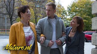 Two Horny Cougars Taking a Stranger Home To Get Their Mature Pussies Filled With Dick