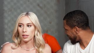 Kay Lovely helps her husband by taking on two huge cocks