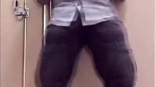 Bear Jerking Off at Work in Restoom