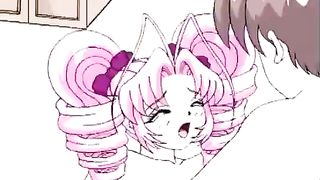 In bed with a pink-haired hentai teen