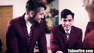 Mature teacher blackmailed & gangbanged by students