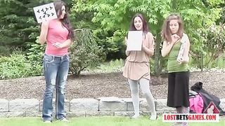 LOSTBETSGAMES - Three girls play strip highest card wins