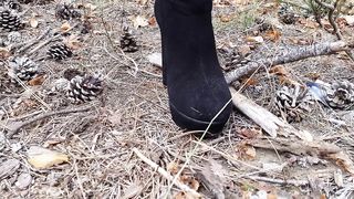 OUTDOOR Follow Horny Bunny with Sexy Legs in the WOODS 4K