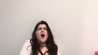 School Girl Cums on Rainbow Dildo, Squirting Hard