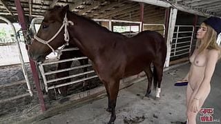 Horsing Around With Skinny young woman Kristy May & A Big Black Horse Dildo