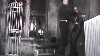 Dark-haired subbie in wrist restraints and nipple clamps punished in BDSM lair