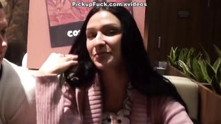 brunette in stockings fucked in a public toilet