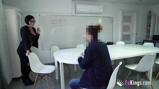 HOT FOR TEACHER: Busty Spanish bangs her own student!