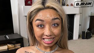 BJRAW Gorgeous Asian teen Gia Dibella milks every drop of cum from this big cock
