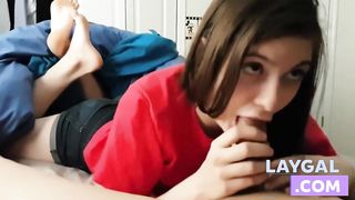 Cute girl sucks uncut dick. Swallows